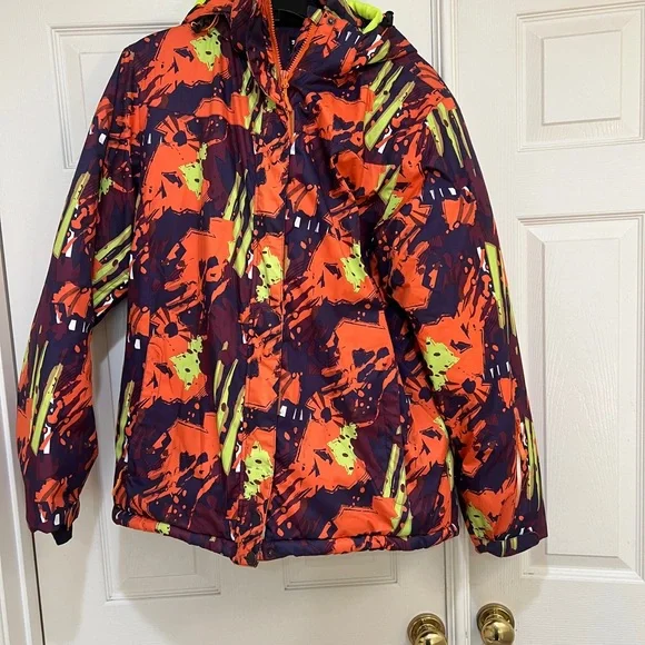 Snowy Owl‎ Ski Snowboard Hooded Colorful Puzzles Insulated Waterproof Jacket XL